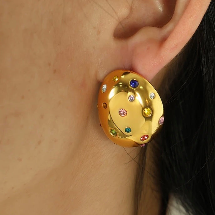 Ovals Multicolors Zirconia Gold Earrings