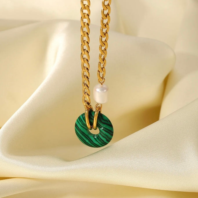 Green Hoop Gold Necklace