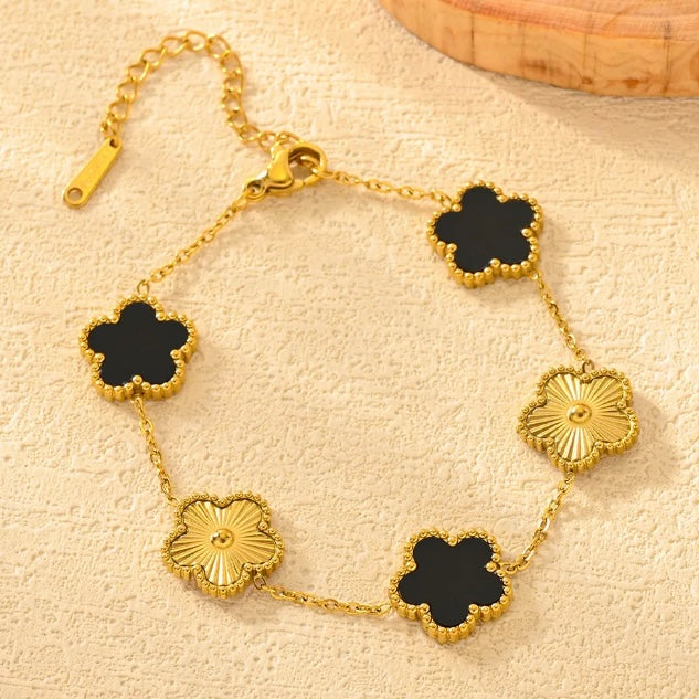 Black and Gold Flowers Bracelet