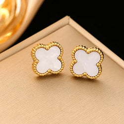 White Clover Gold Earrings