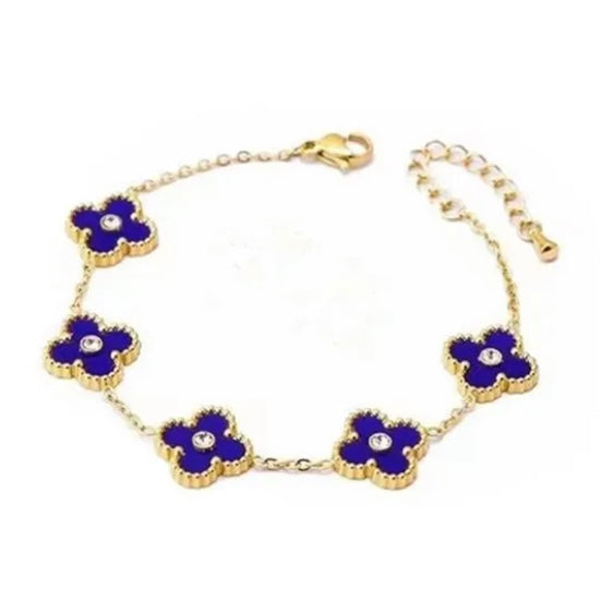 Blue Clover With Stone Center Bracelet