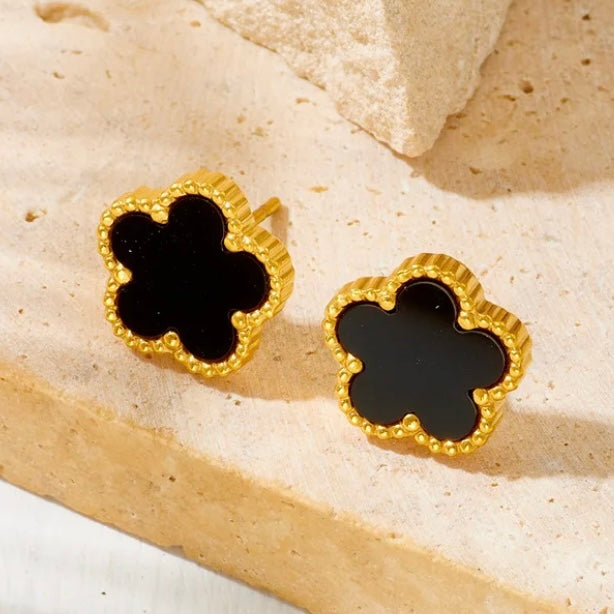 Black Flower Gold Earrings