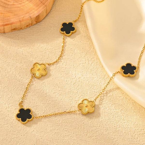 Black And Gold Flowers Necklace