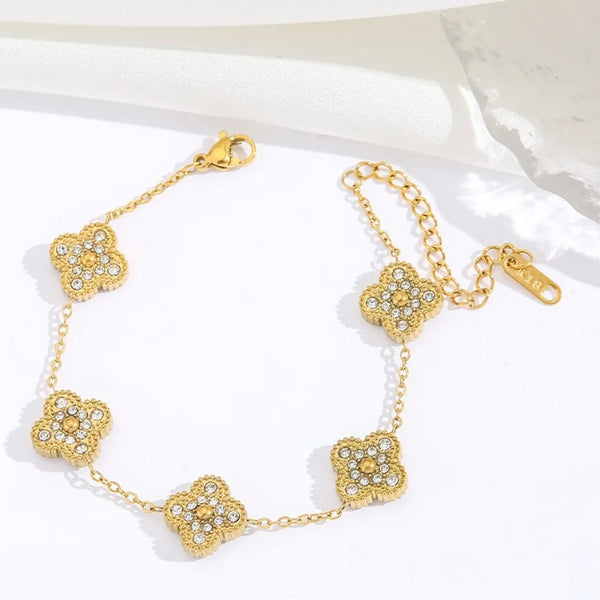 Zirconia Clover Gold Bracelet