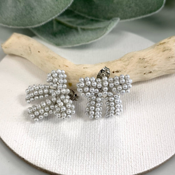 Pearl Bow Silver Earrings