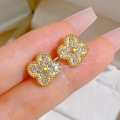 Zirconia Clover Gold Earrings