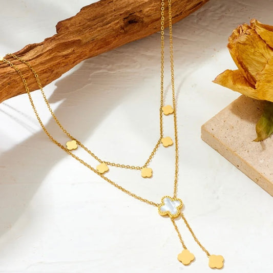 2 Layers White Clover Necklace