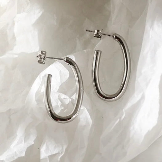 Oval Line Silver Earring