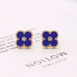 Blue Clover With Stone Clear Earrings