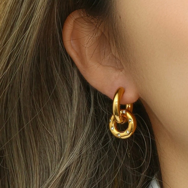 Double Donut Gold Earrings