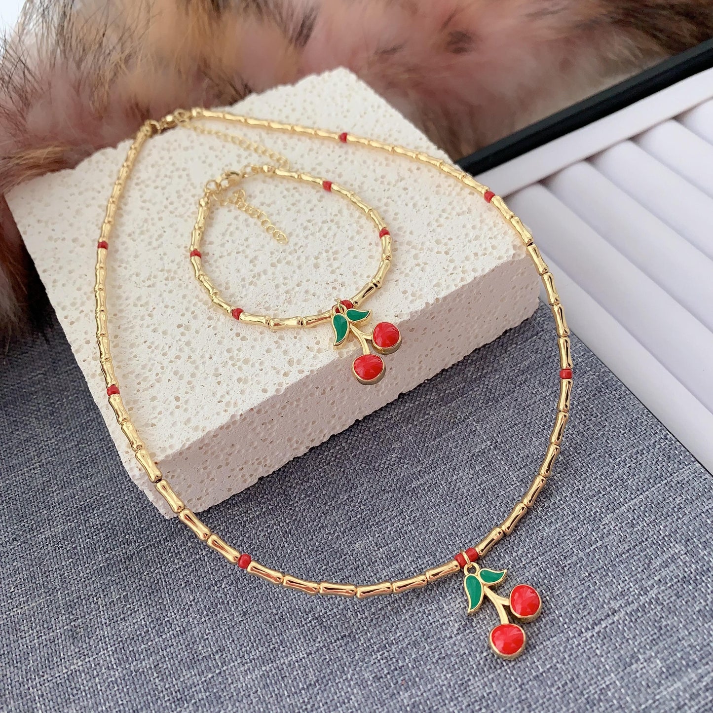 Bamboo Bracelet With Pendant Cherry