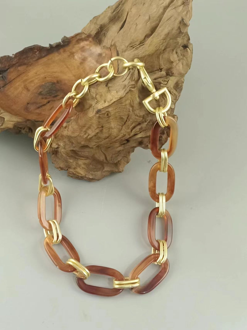 Brown Acrylic Chain Gold Necklace