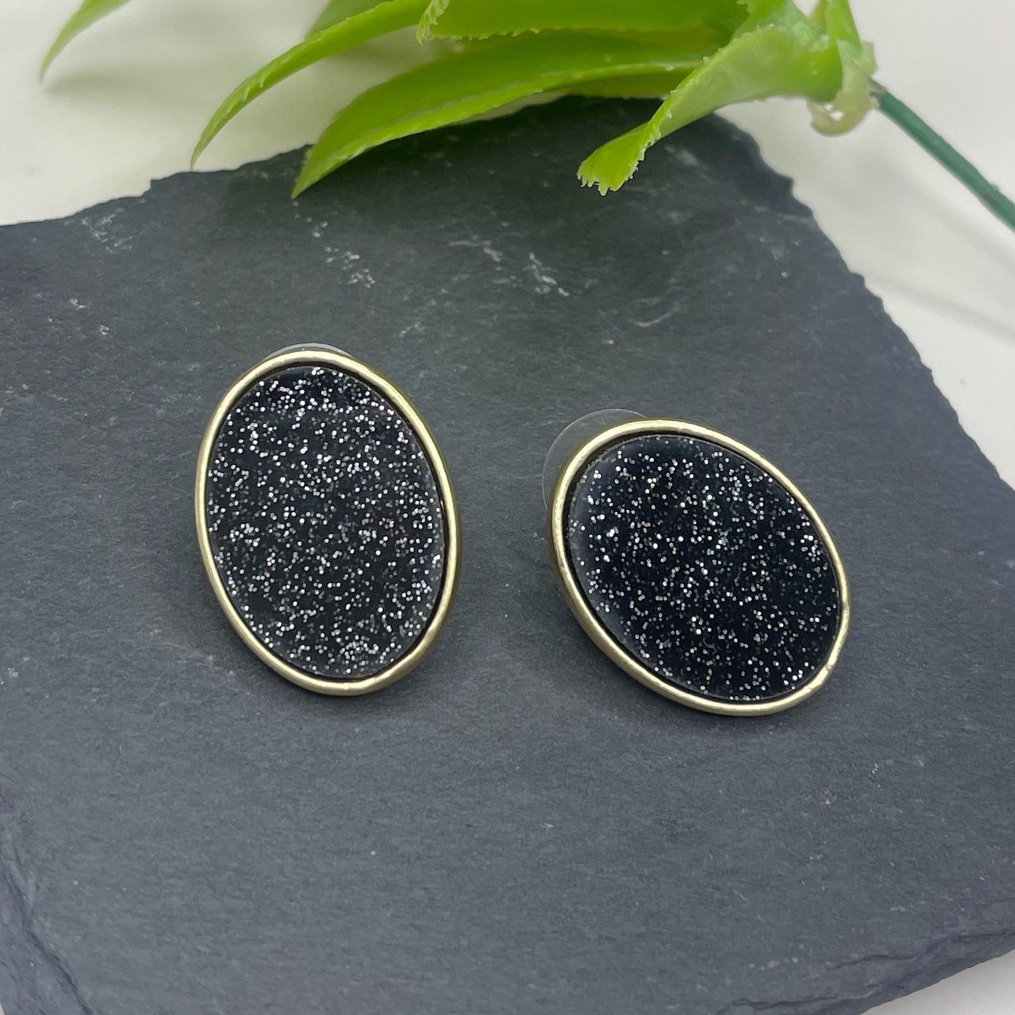 Medium Glitter Black Gold Earrings