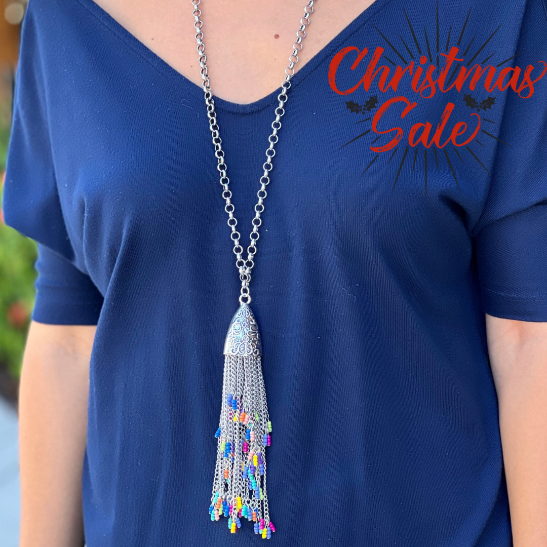 Silver Mix Colors Tassel Necklace