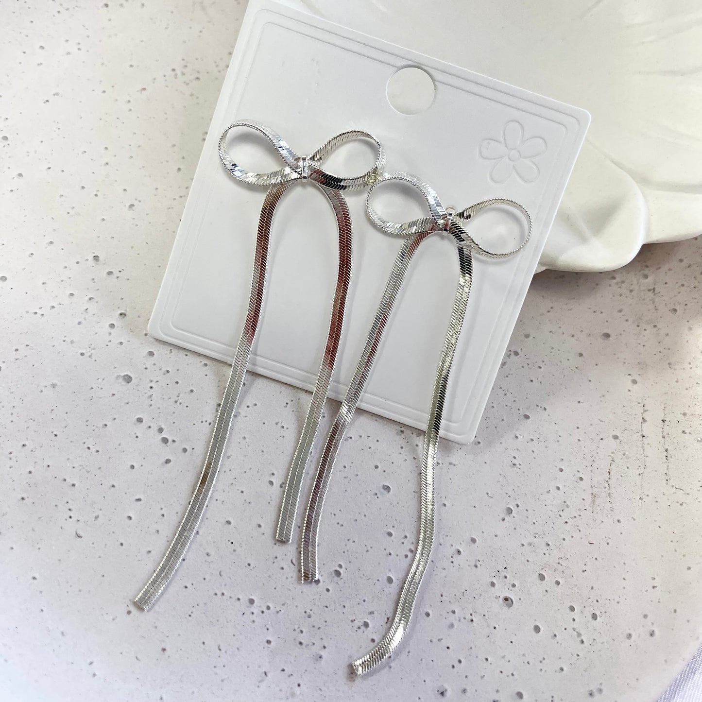 Silver Long Bow Earrings