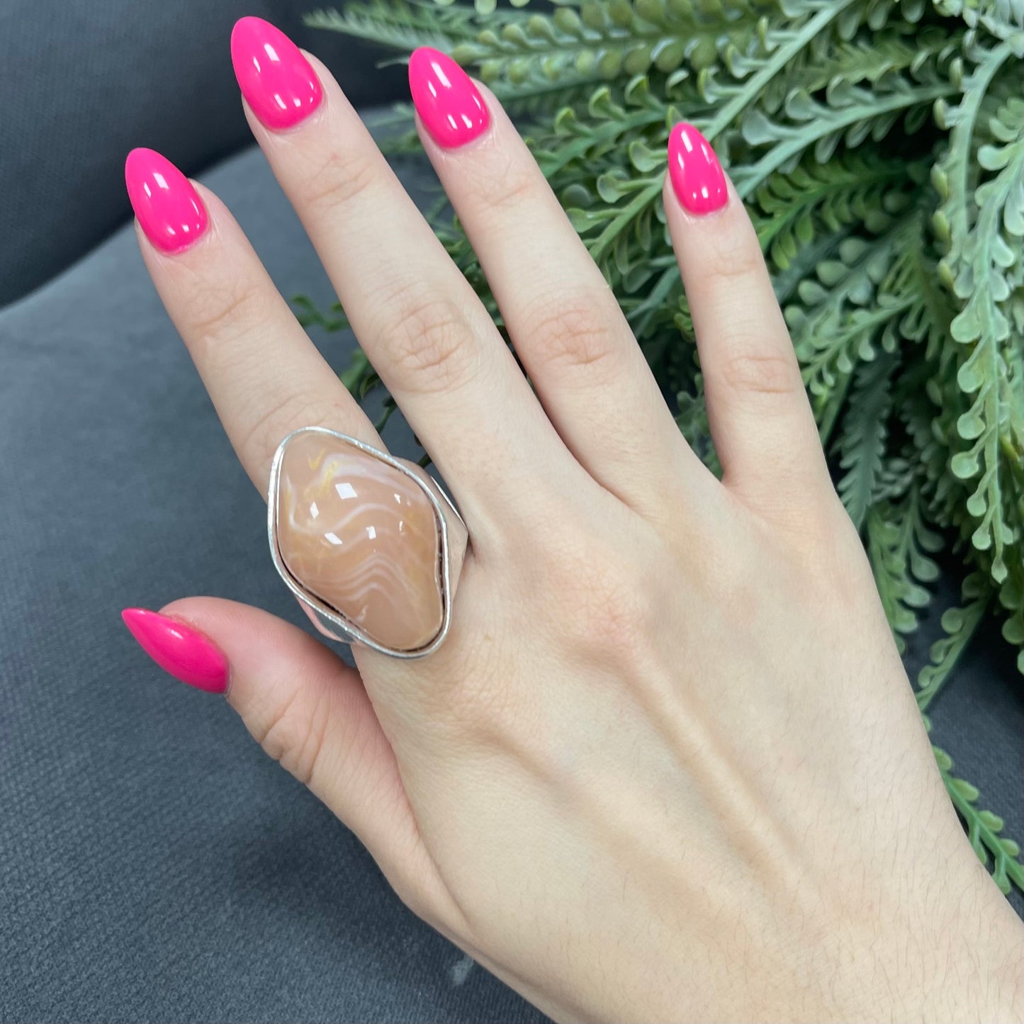 Powder Pink Stone Silver Ring