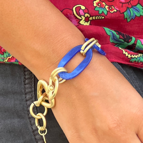 Blue Acrylic Chain Gold Bracelet