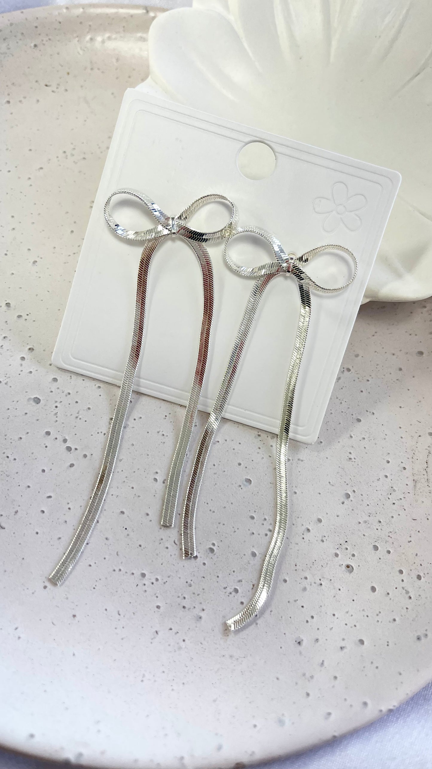 Silver Long Bow Earrings