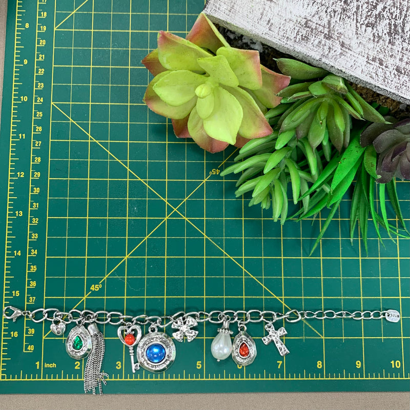 Mix Charms With Tuft Silver Bracelet
