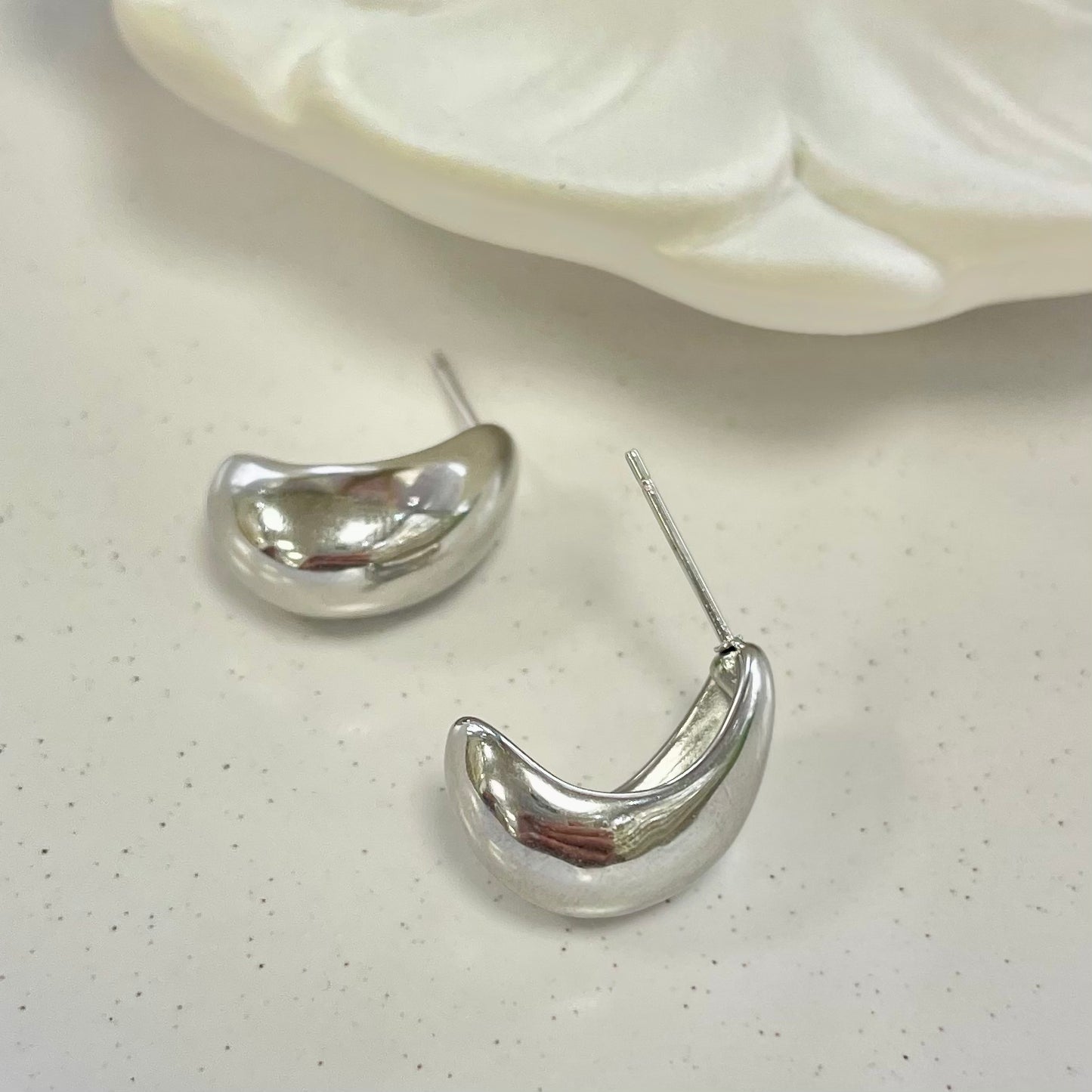 Small Half Moon Silver Earrings