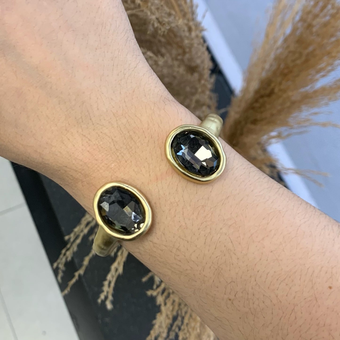 Oval Grey Stone Gold Bracelet