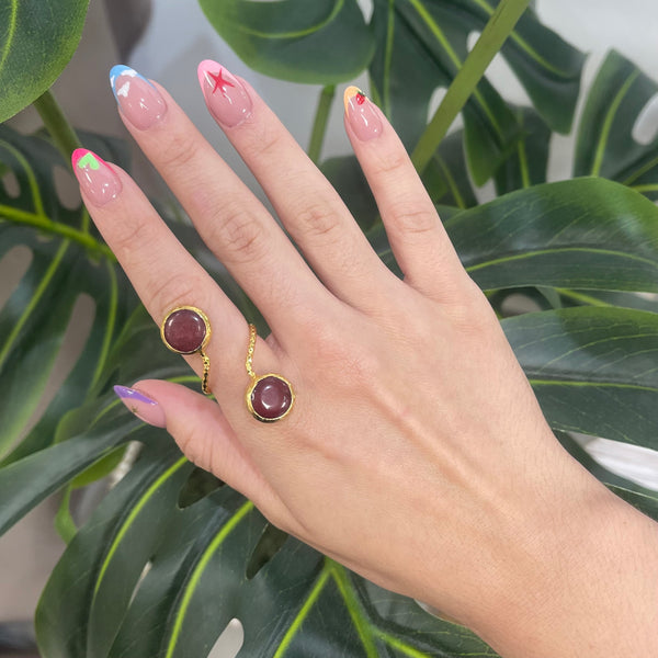 Two Burgundy Stones Gold Ring