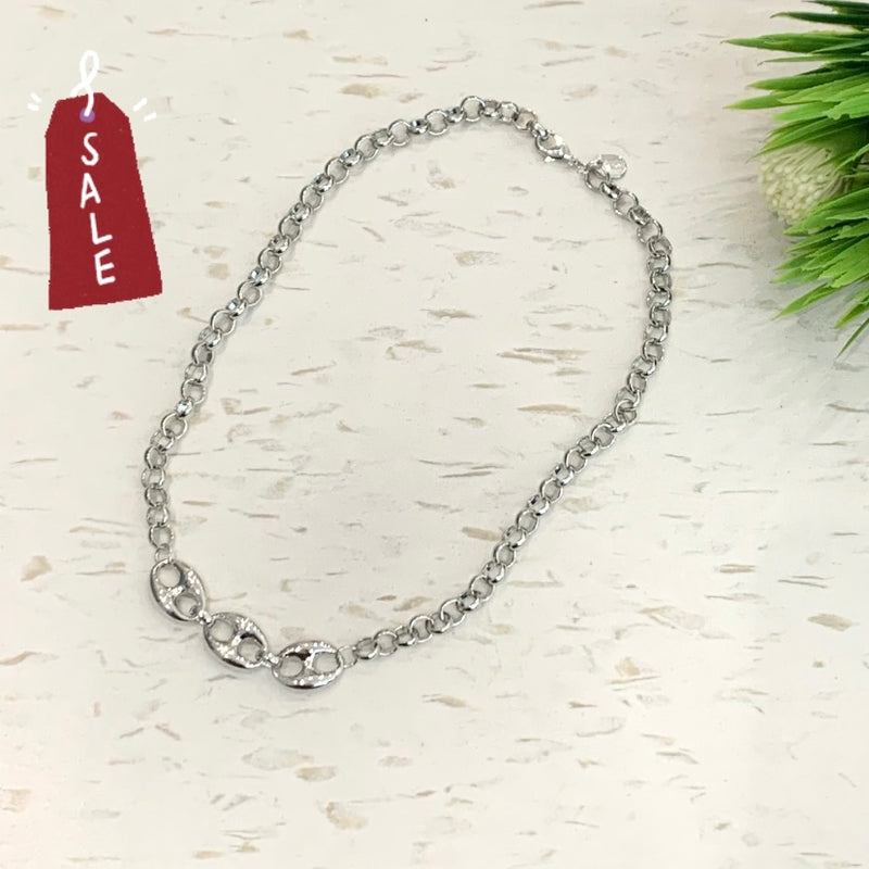 Silver Necklace three Ovals