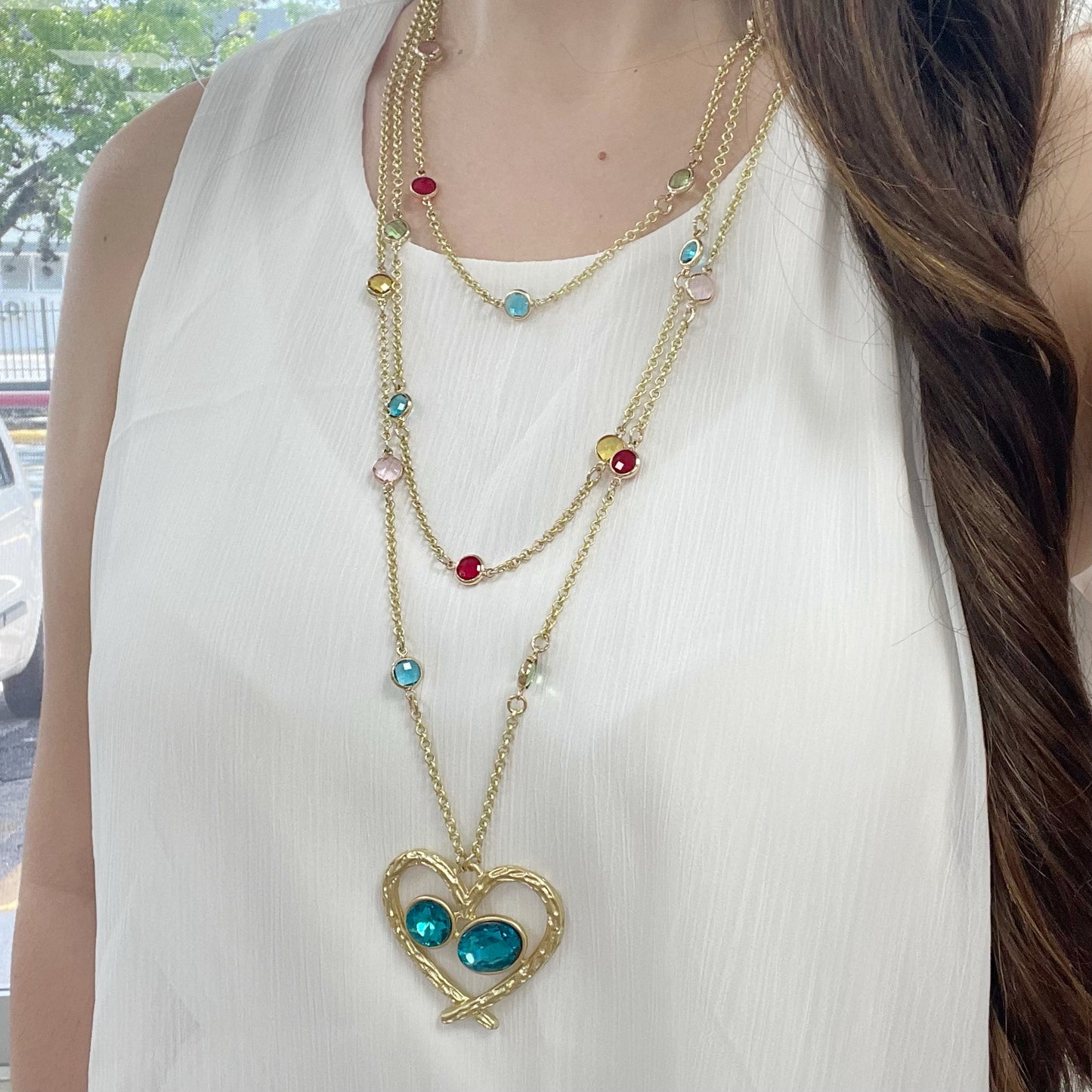 3 Layers Heart Pendant Gold Necklace