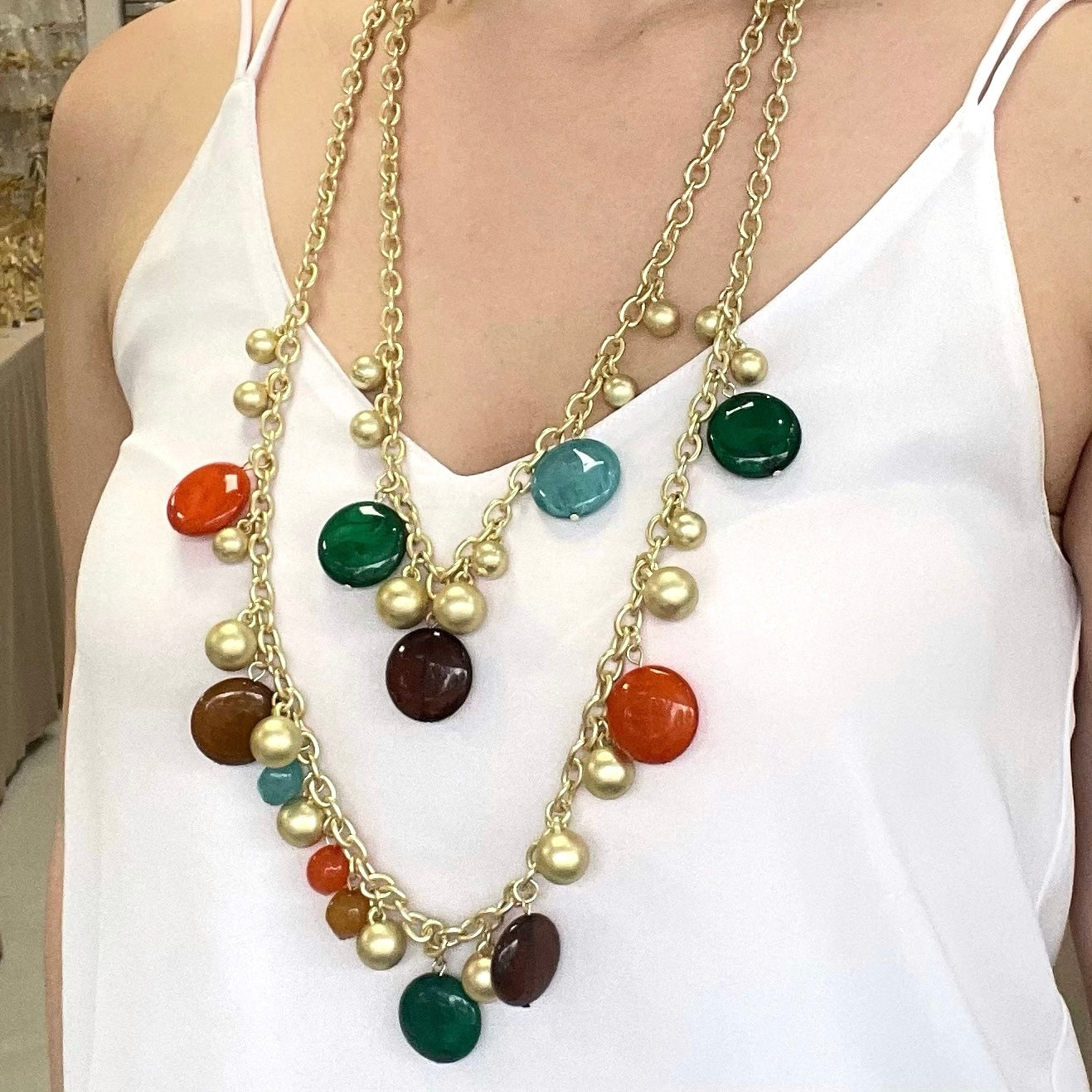 2 Layers Multicolors Candy Gold Necklace