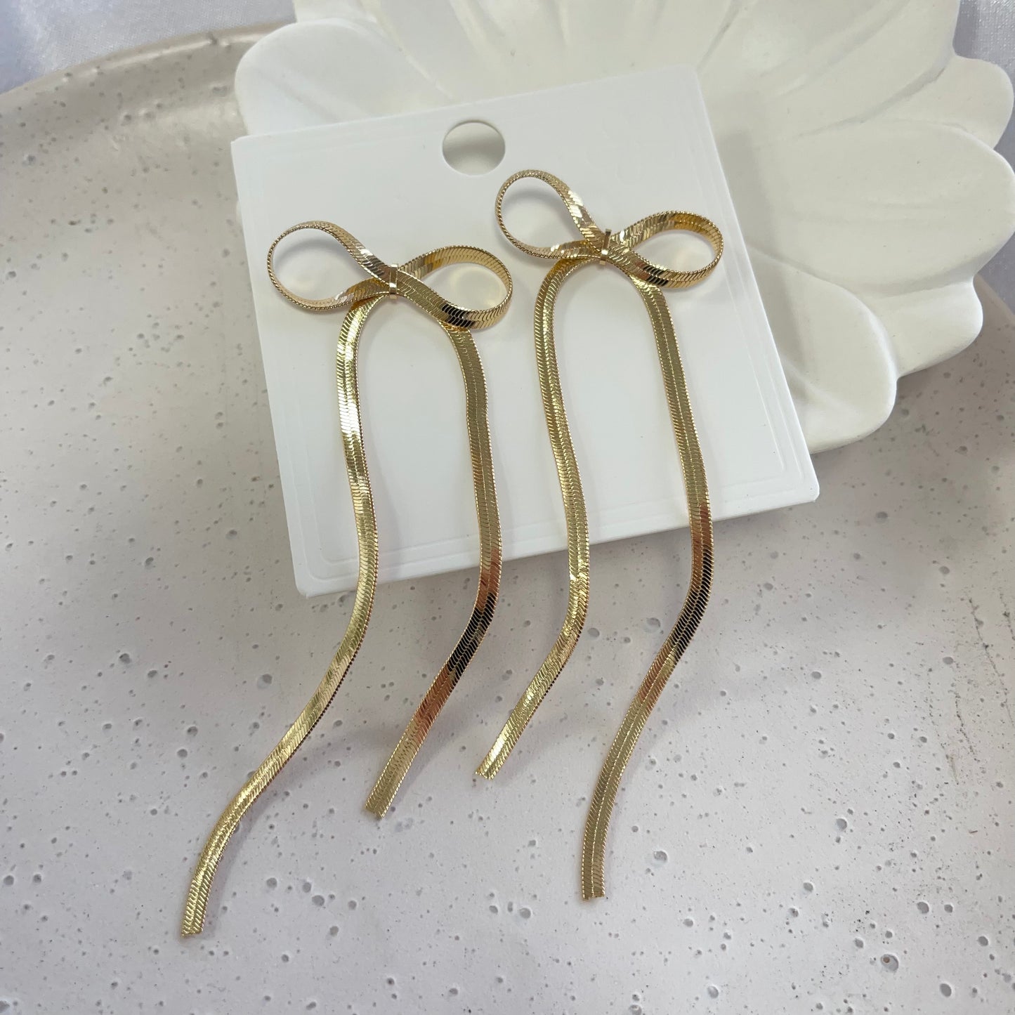 Gold Long Bow Earrings