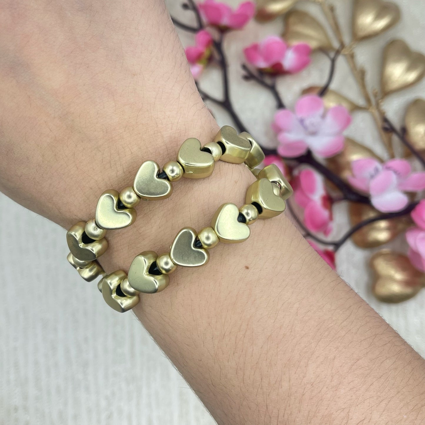 Heart With Balls 2 Line Gold Bracelet