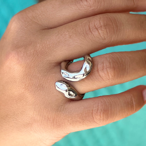 Drop Shape Open Silver Ring