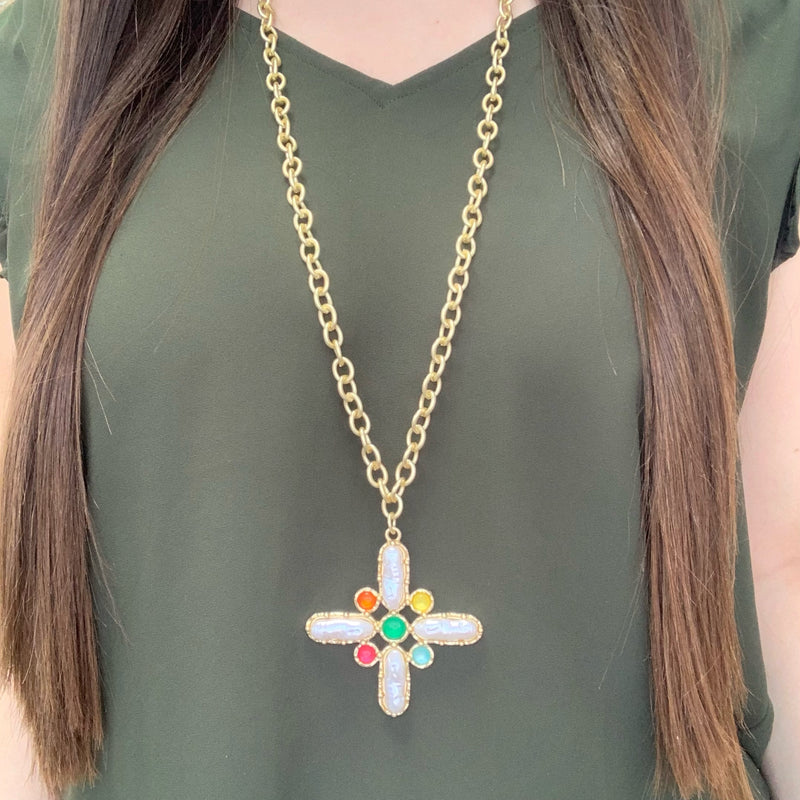 Pearl Cross Gold Necklace