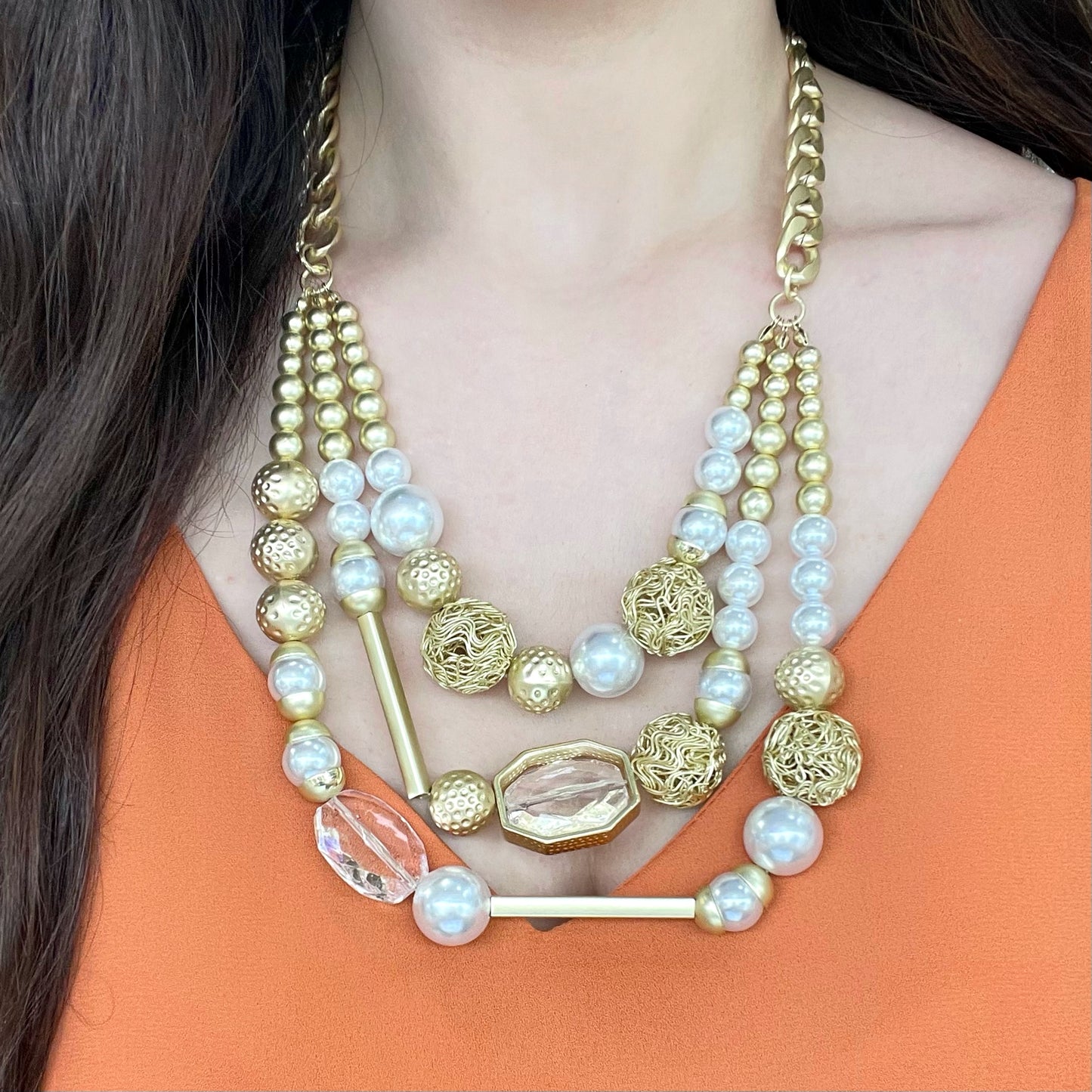 Three Layer Tube Gold Necklace