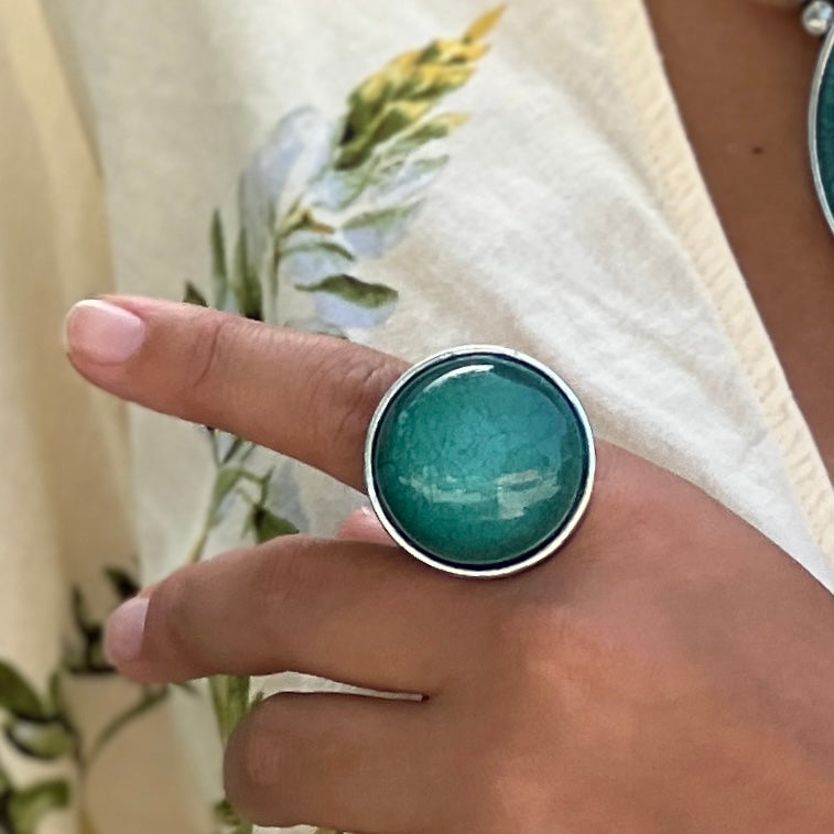 Round Turquoise Silver Ring