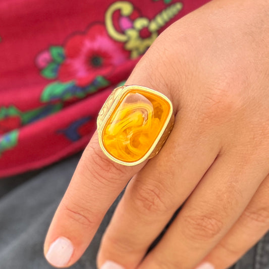 Yellow Acry Stone Ring Gold