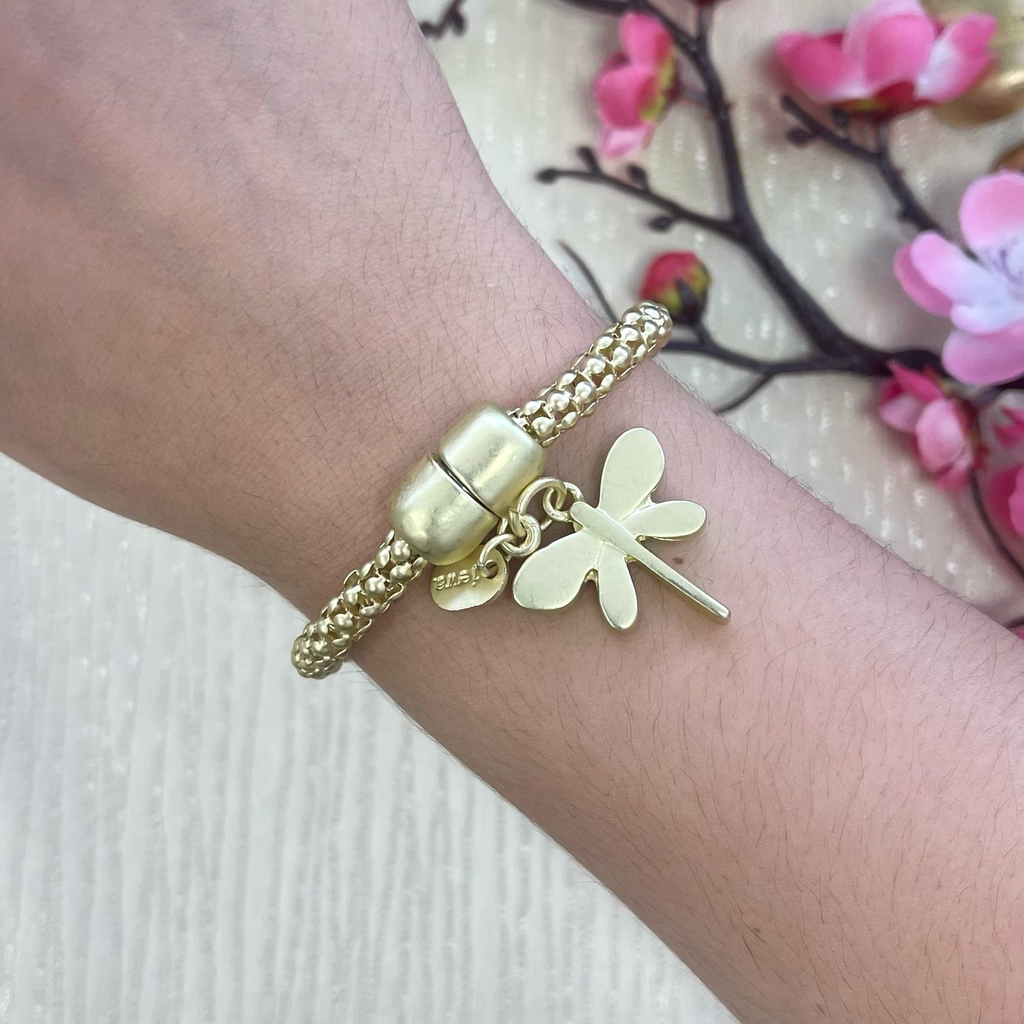 Gold Bracelet With Hanging Dragonfly