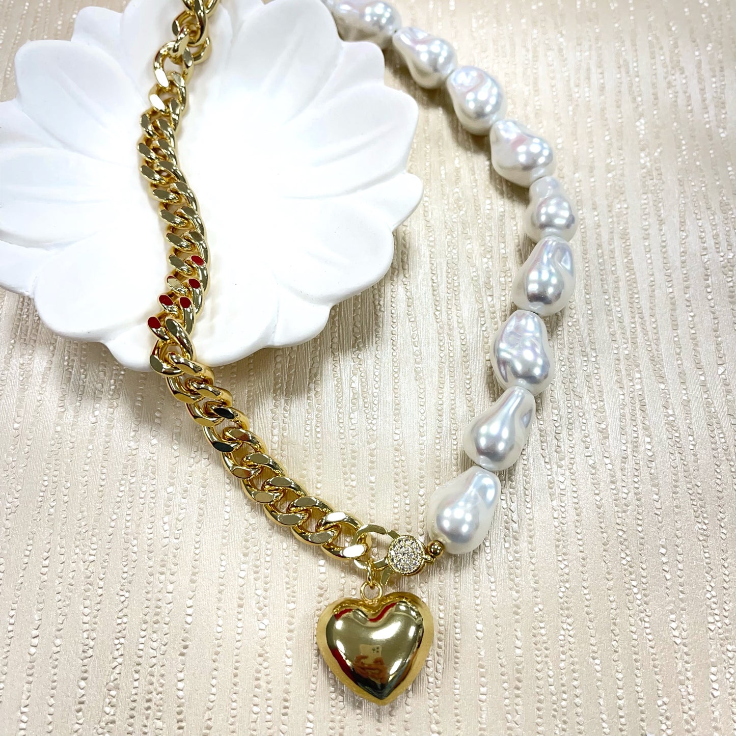 Half Chain Pearl Gold Necklace