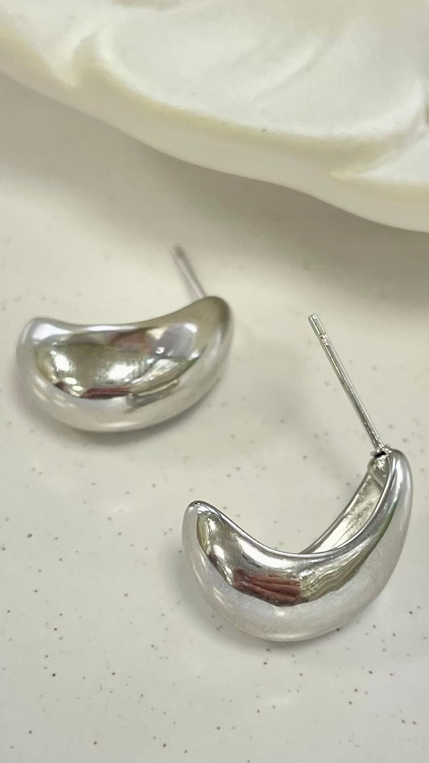 Small Half Moon Silver Earrings