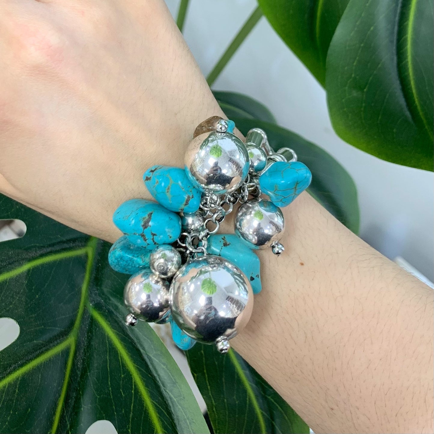 Mix Spheres Silver and Turquoise Bracelet