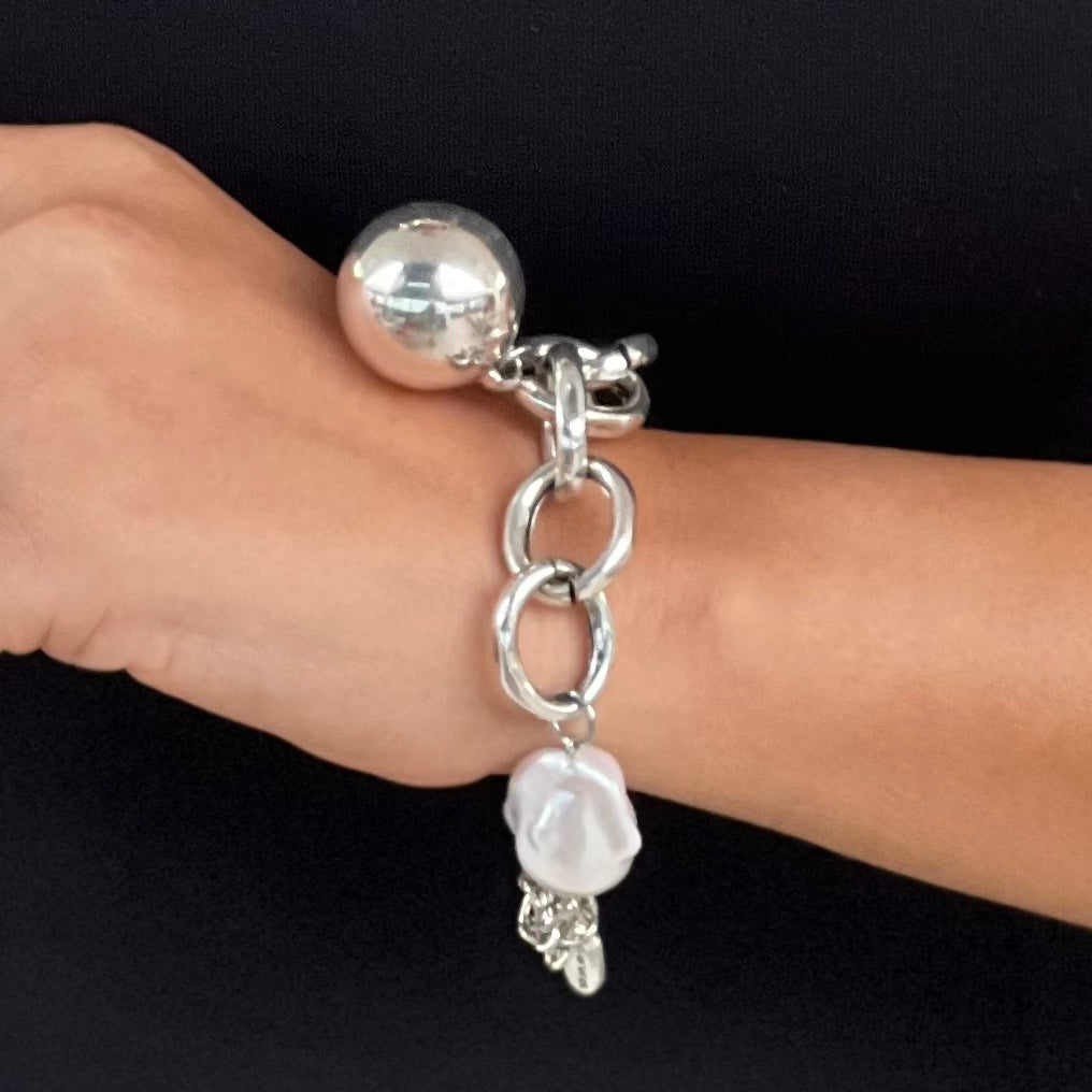 Big Ball With Pearl Silver Bracelet