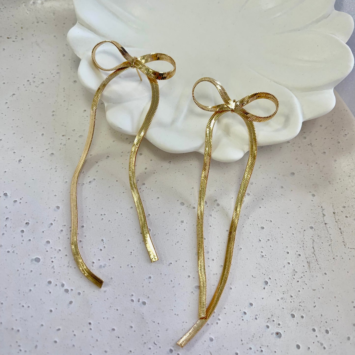 Gold Long Bow Earrings