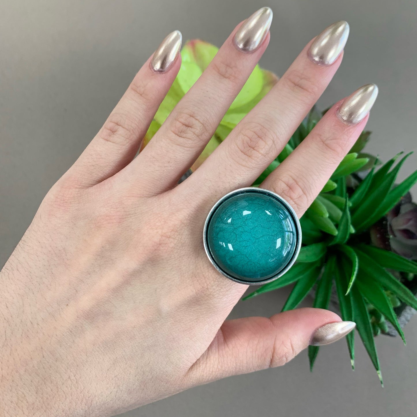 Round Turquoise Silver Ring