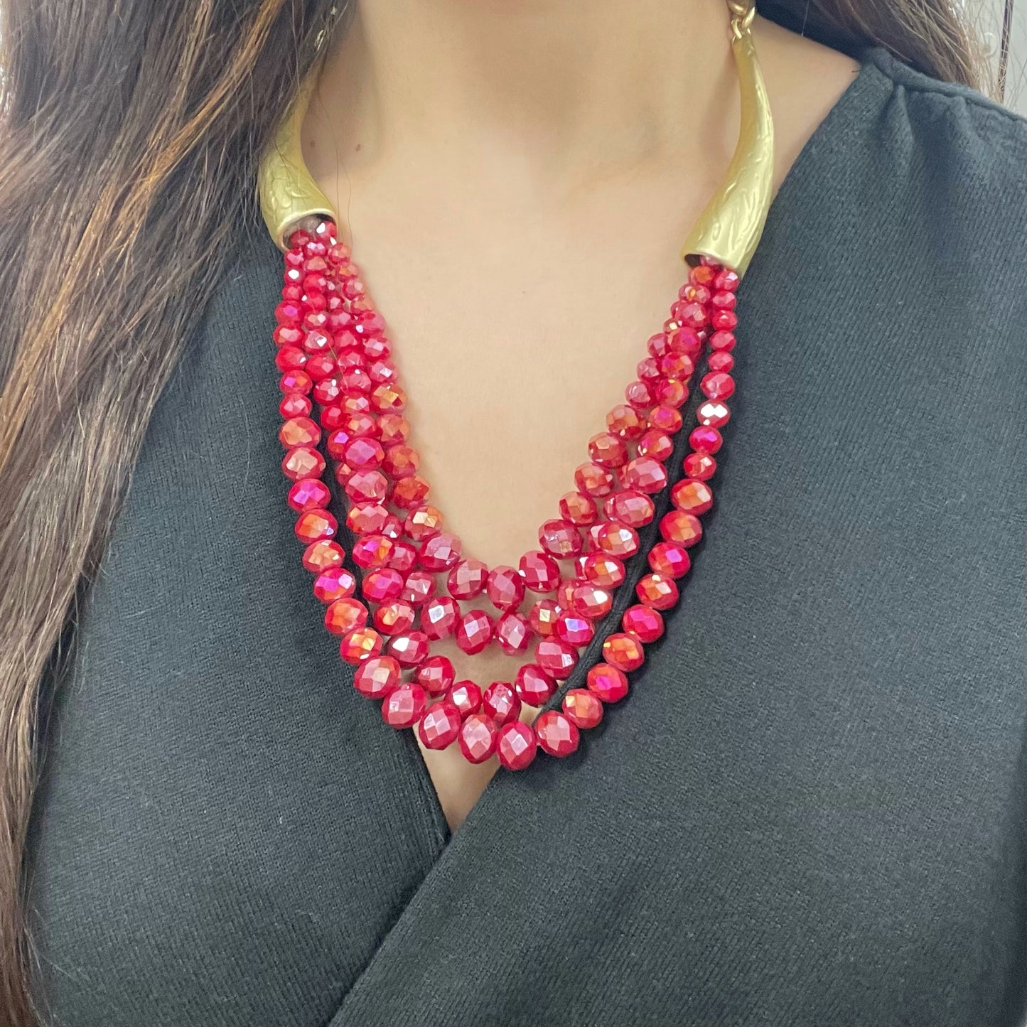 Quad Red Janjan Gold Necklace