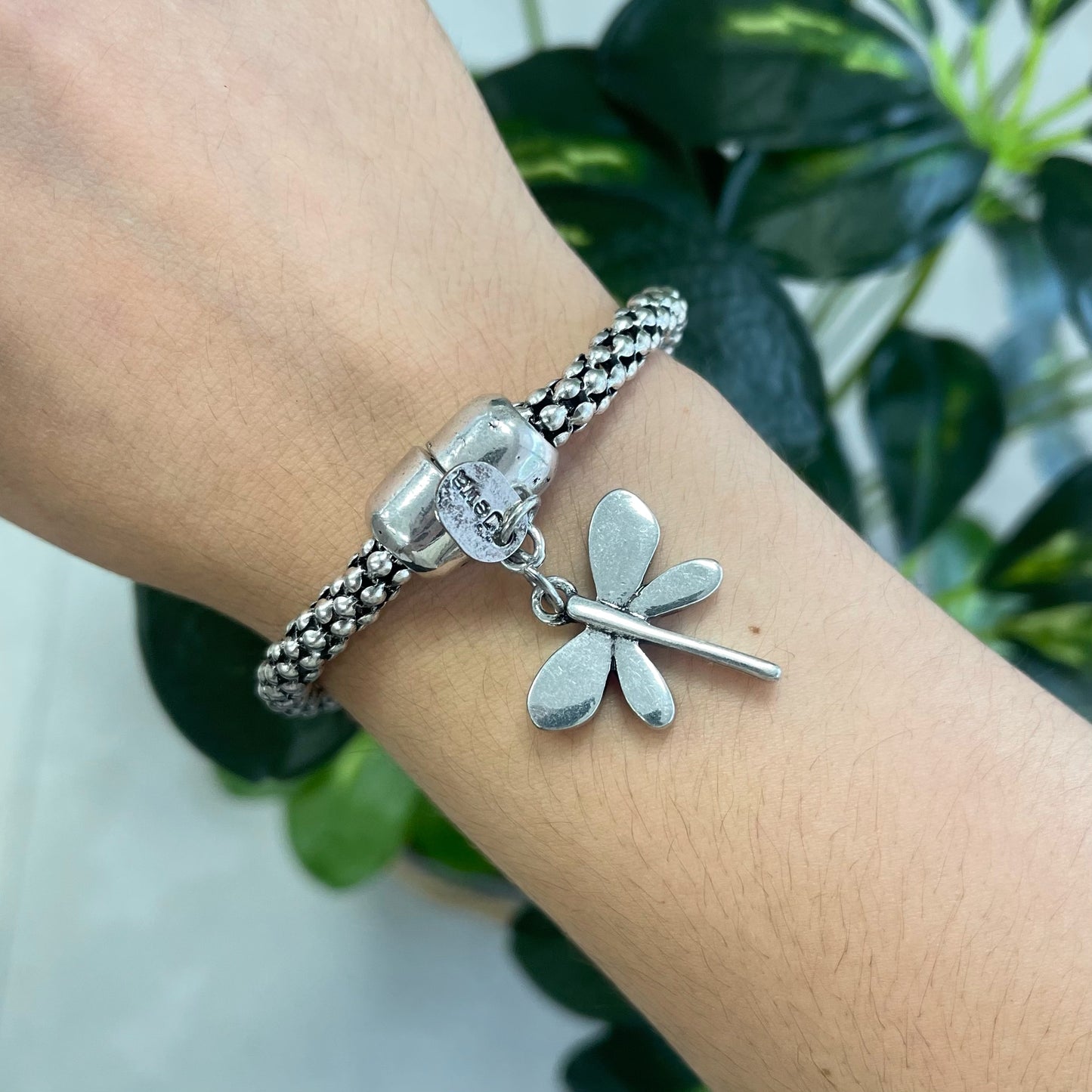 Silver Bracelet With Hanging Dragonfly