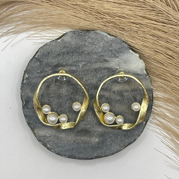 Circular Spiral With Pearls Gold Earrings