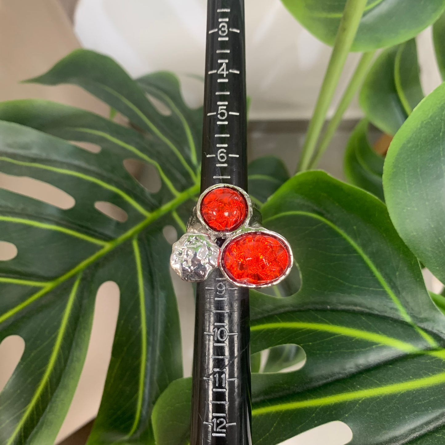 2 Red Quartz Silver Ring