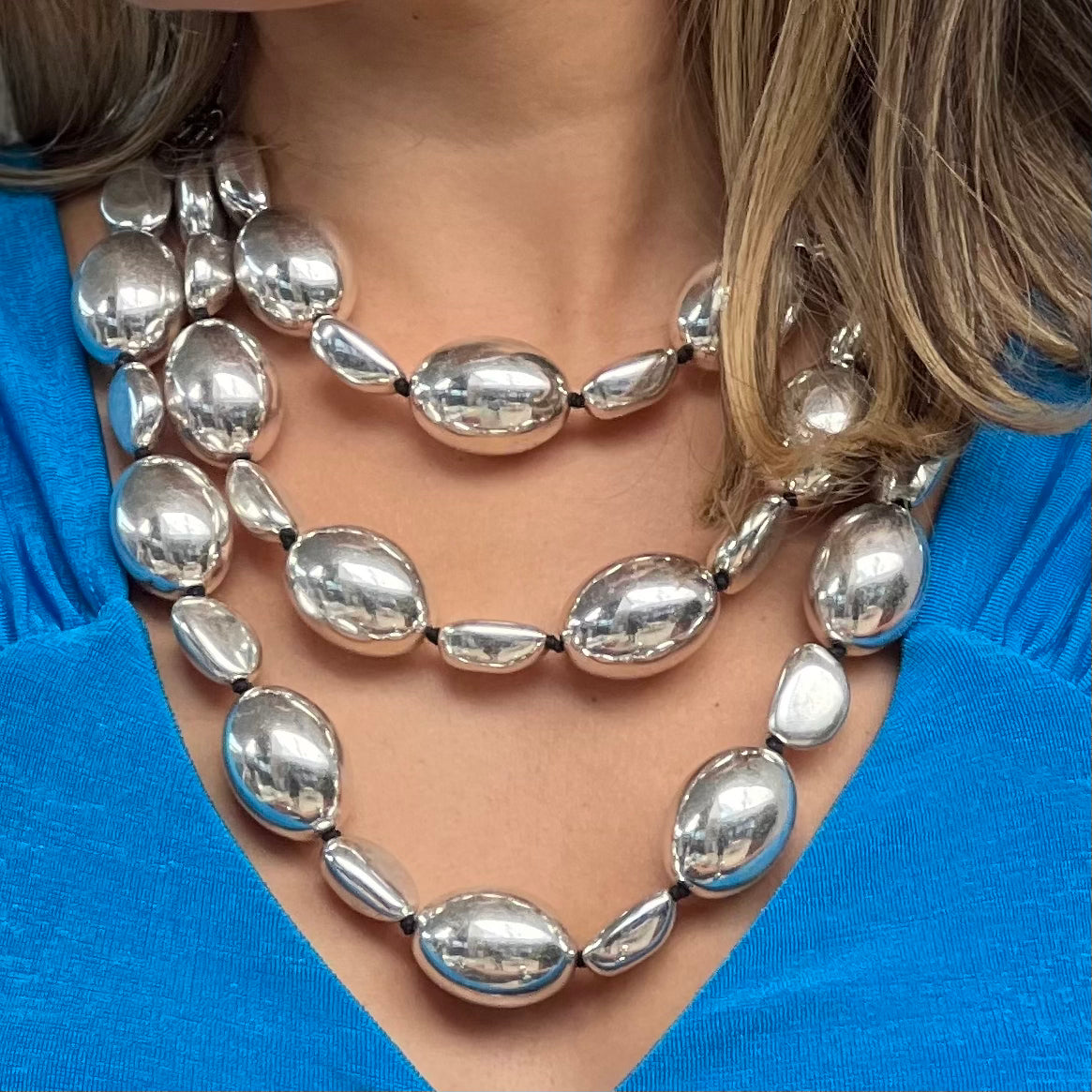 Multi Beans Silver Necklace Matte