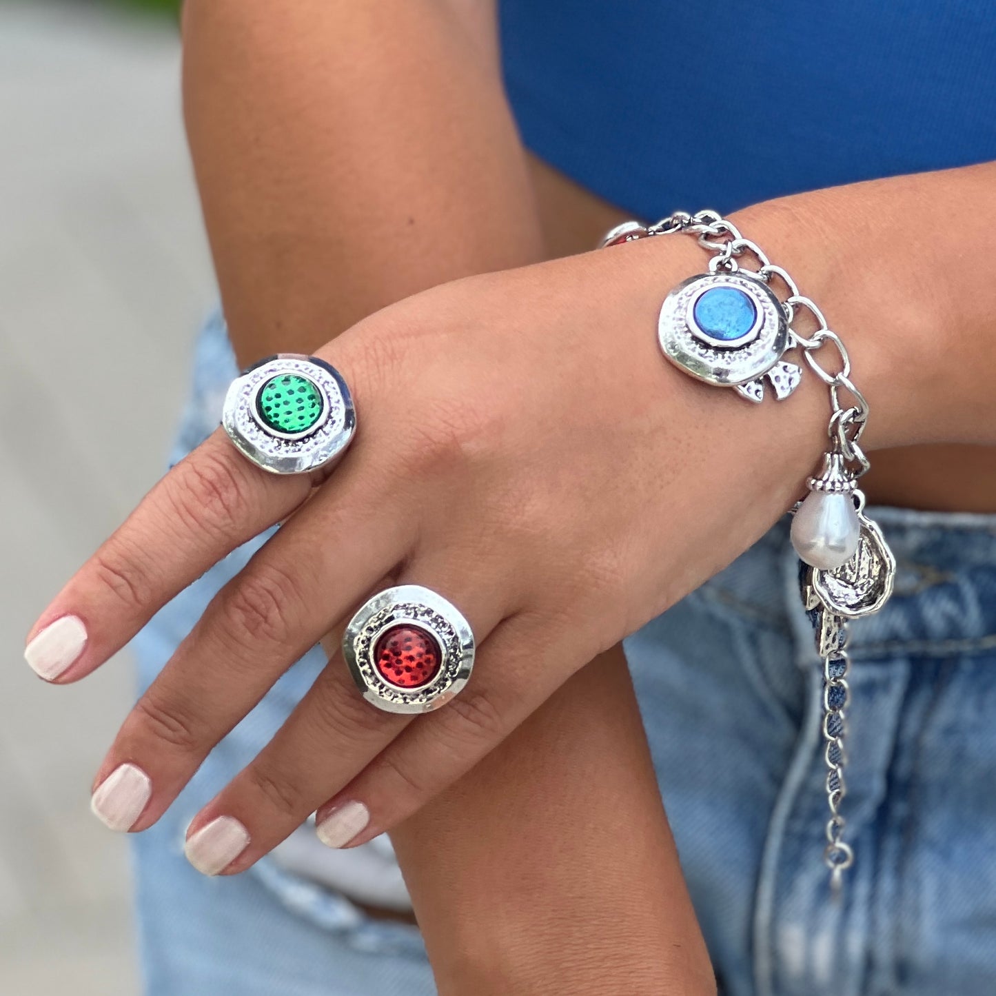 Circular Red Stone Silver Ring