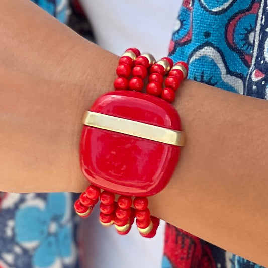 Quad Red Square Gold Bracelet